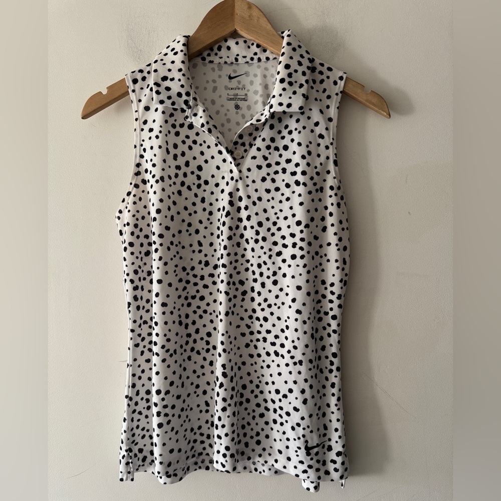 Nike Dri Fit Printed Sleeveless Golf Polo Women's White and Black Dotted Pattern